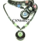 Colored Opal Beads Hematite Donut Pendant Beads Stone Chain Choker Fashion Women Necklace